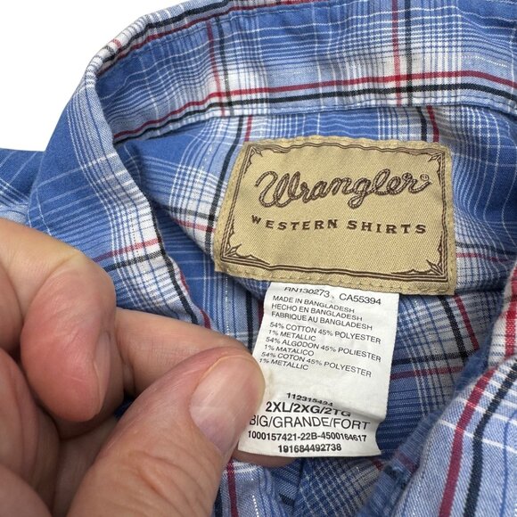 Wrangler Men's Blue & Brown Pearl Snap Western Plaid SS Shirt Lot Of 2, Size 2XL - Picture 9 of 9